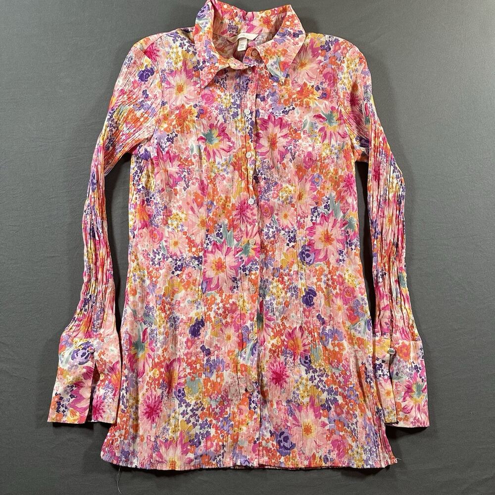 H&M Multicolor Floral Button-Up Collared Long Sleeve Blouse M - Picture 1 of 7